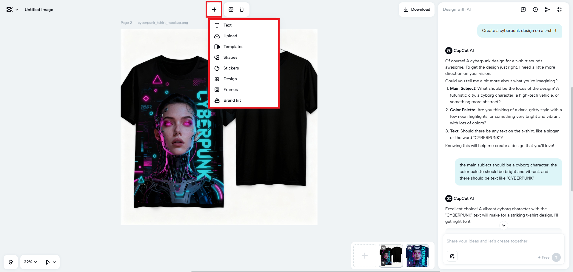 Customize your created design with various elements
