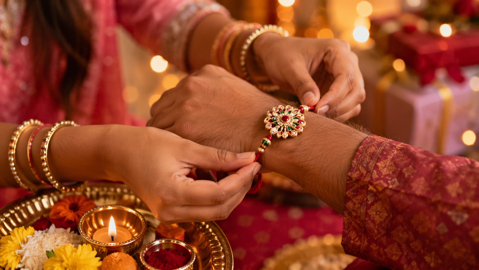 Dreamina Raksha Bandhan AI-Fotoaufforderungen Prompt-Beispiel 2: Festliche Familienfeier