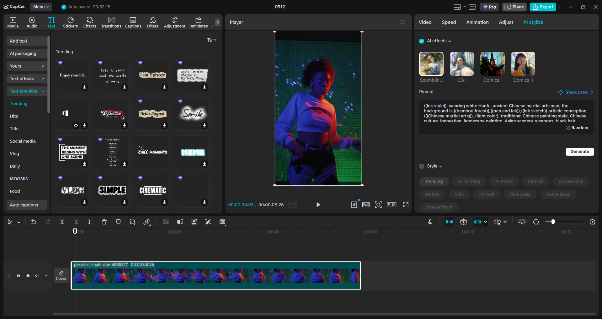 Interface of the CapCut desktop video editor - a quick way to edit and enhance Instagram Reels