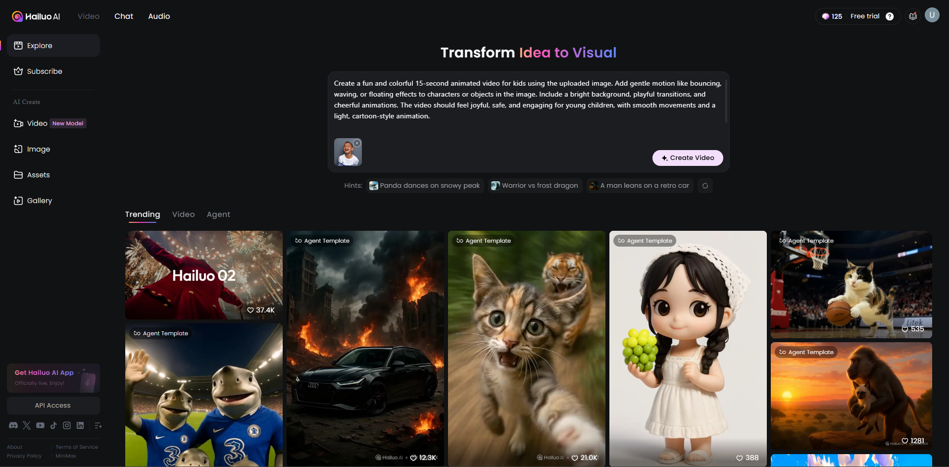 Interface of Hailuo - a tool for free AI photo to video conversion
