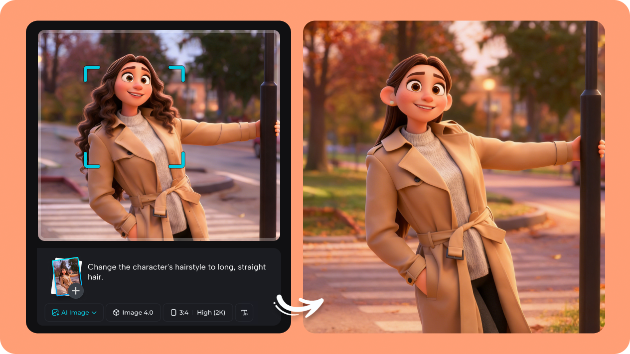 Redigera Pixar-stil AI-bilddetaljer med Dreaminas AI-redigeringsverktyg
