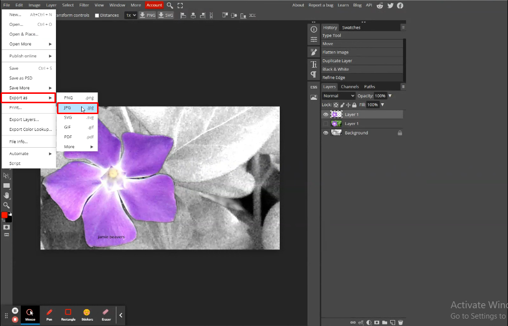 Exporting the media in Photopea