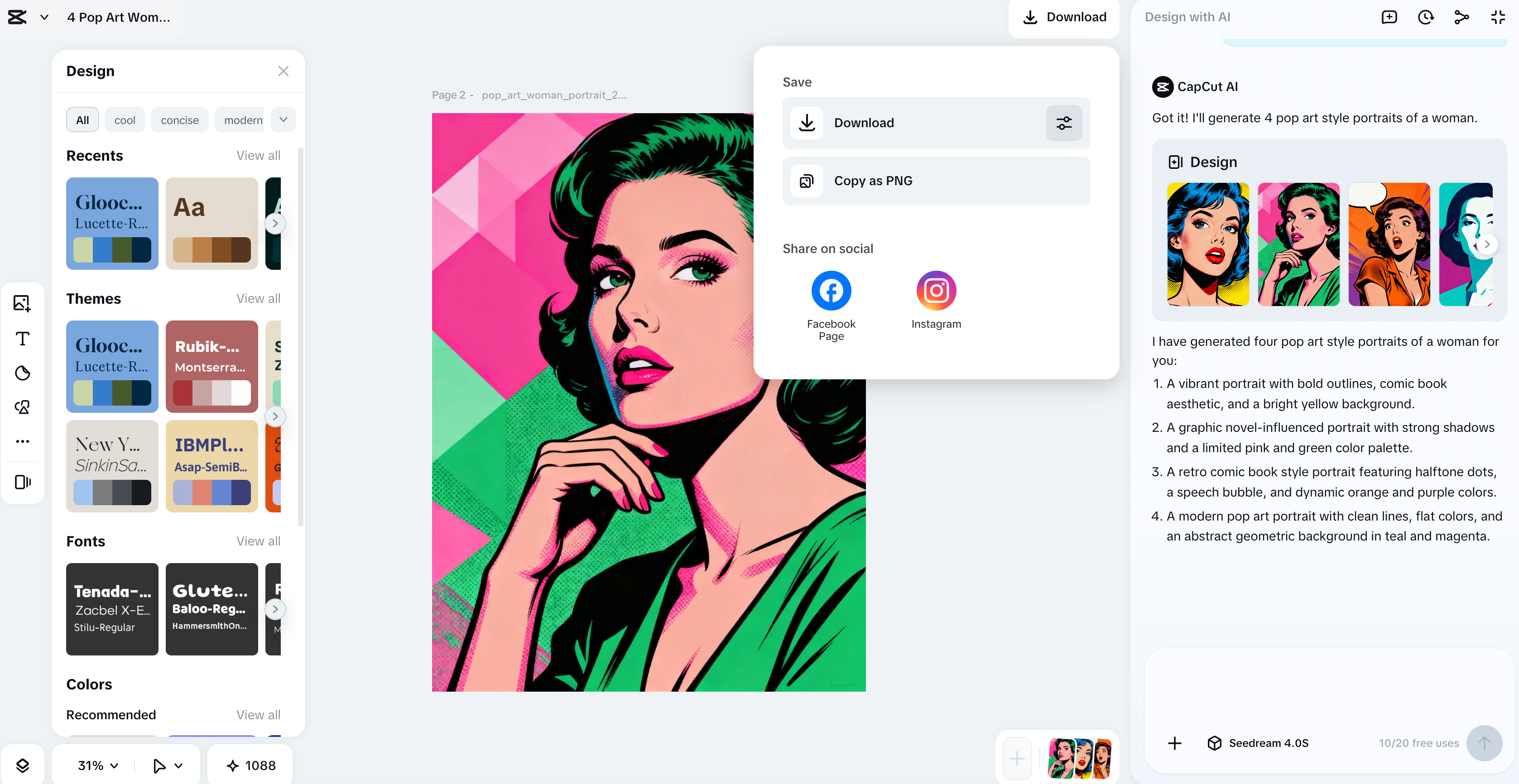 Pop art style portrait of a woman