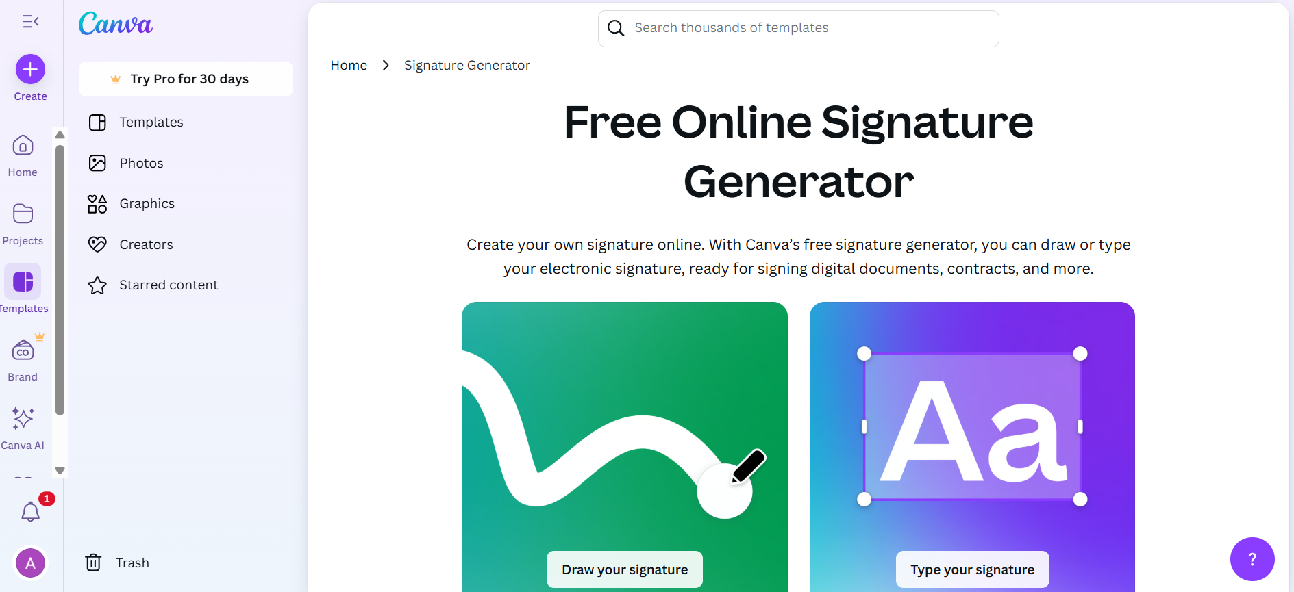 Canva's online signature generator
