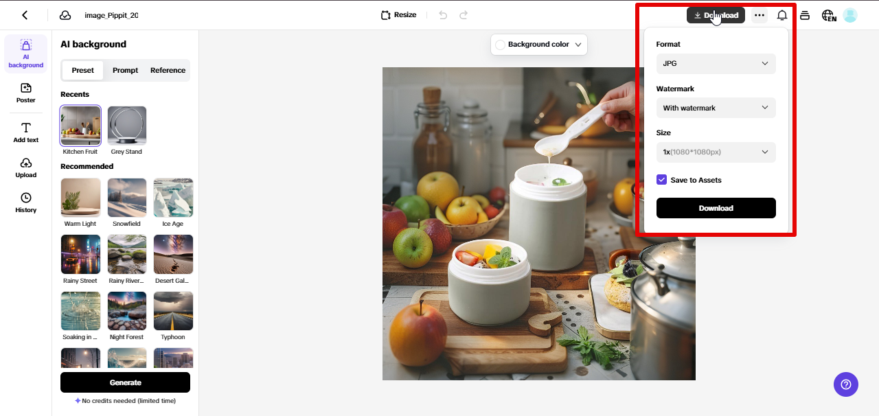 Downloading image from Pippit