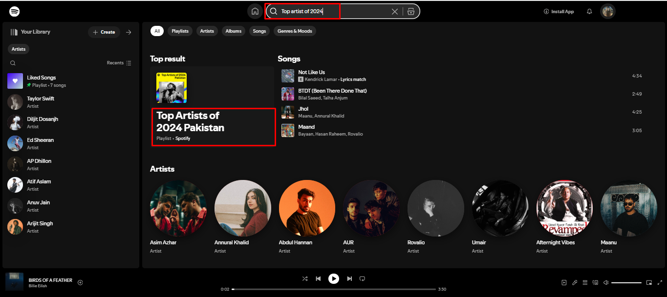 Image showing how to access the top 200 artists on Spotify on desktop