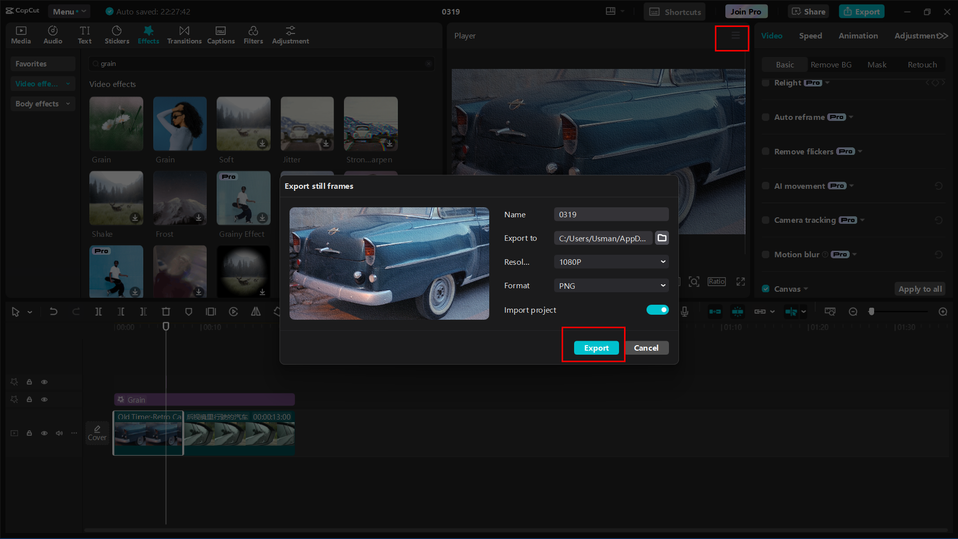 Exporting or sharing the media with CapCut desktop editor