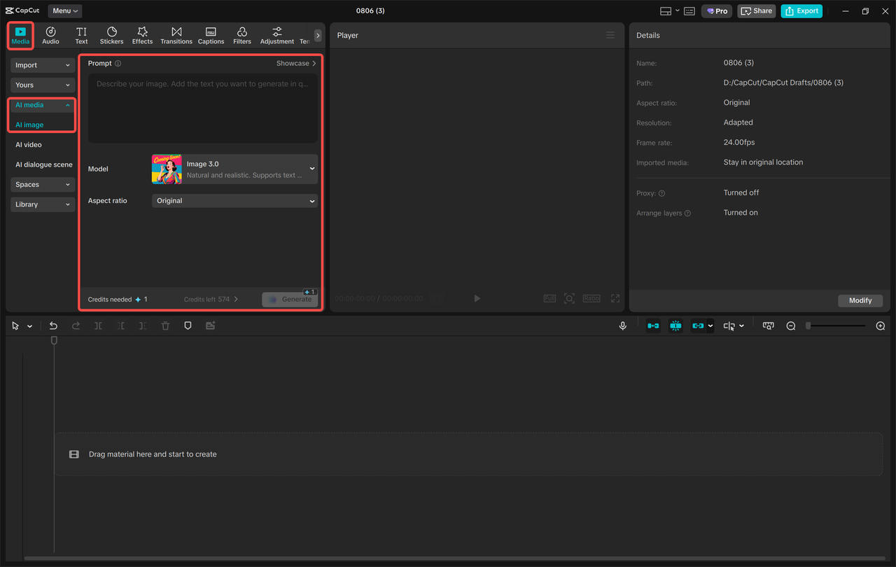 Přístup k AI generátoru obrázků v aplikaci CapCut