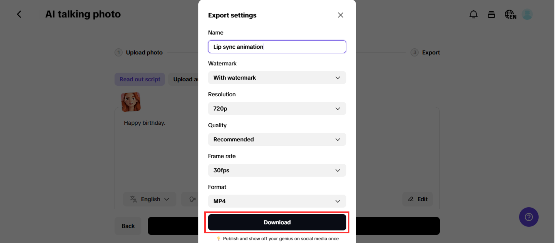 Download your lip sync photo