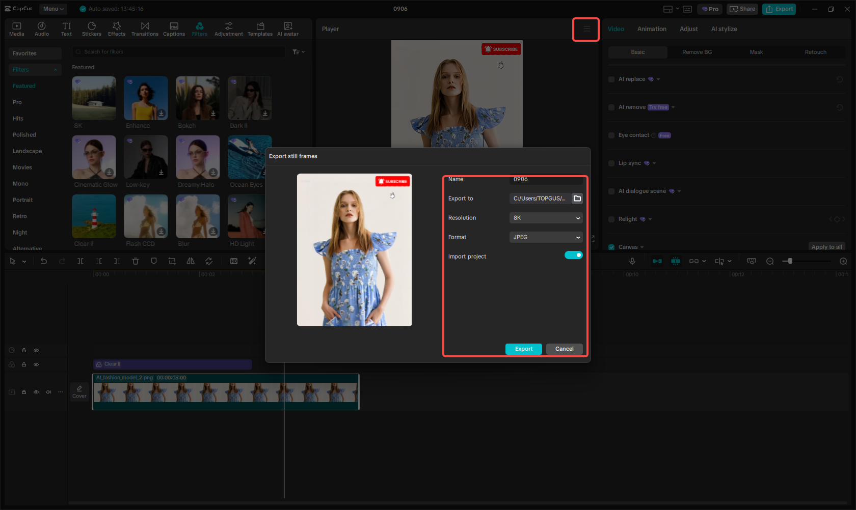 Exportar la imagen de alta calidad