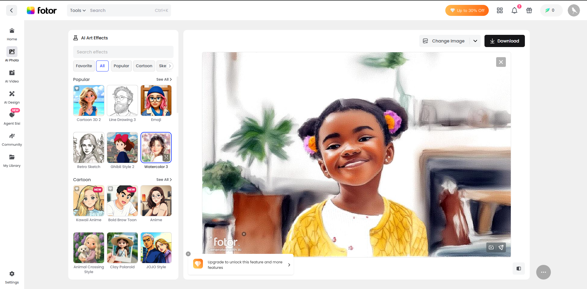Applying photo effects to the image in Fotor