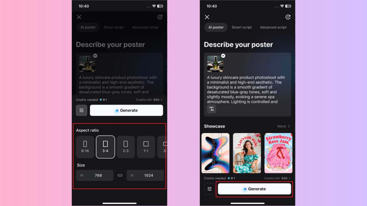 Select settings and generate your poster