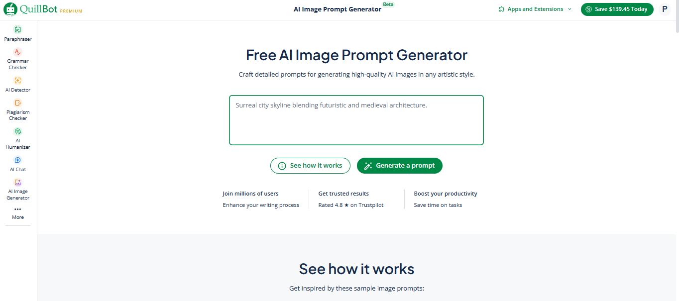 Quillbot landing page