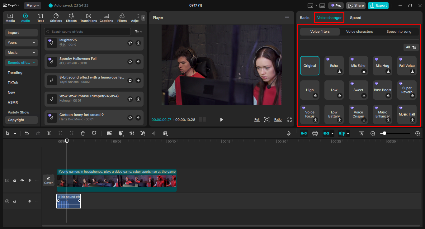 Changing the voice in the CapCut desktop video editor