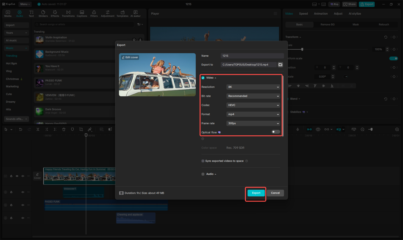 Export the video