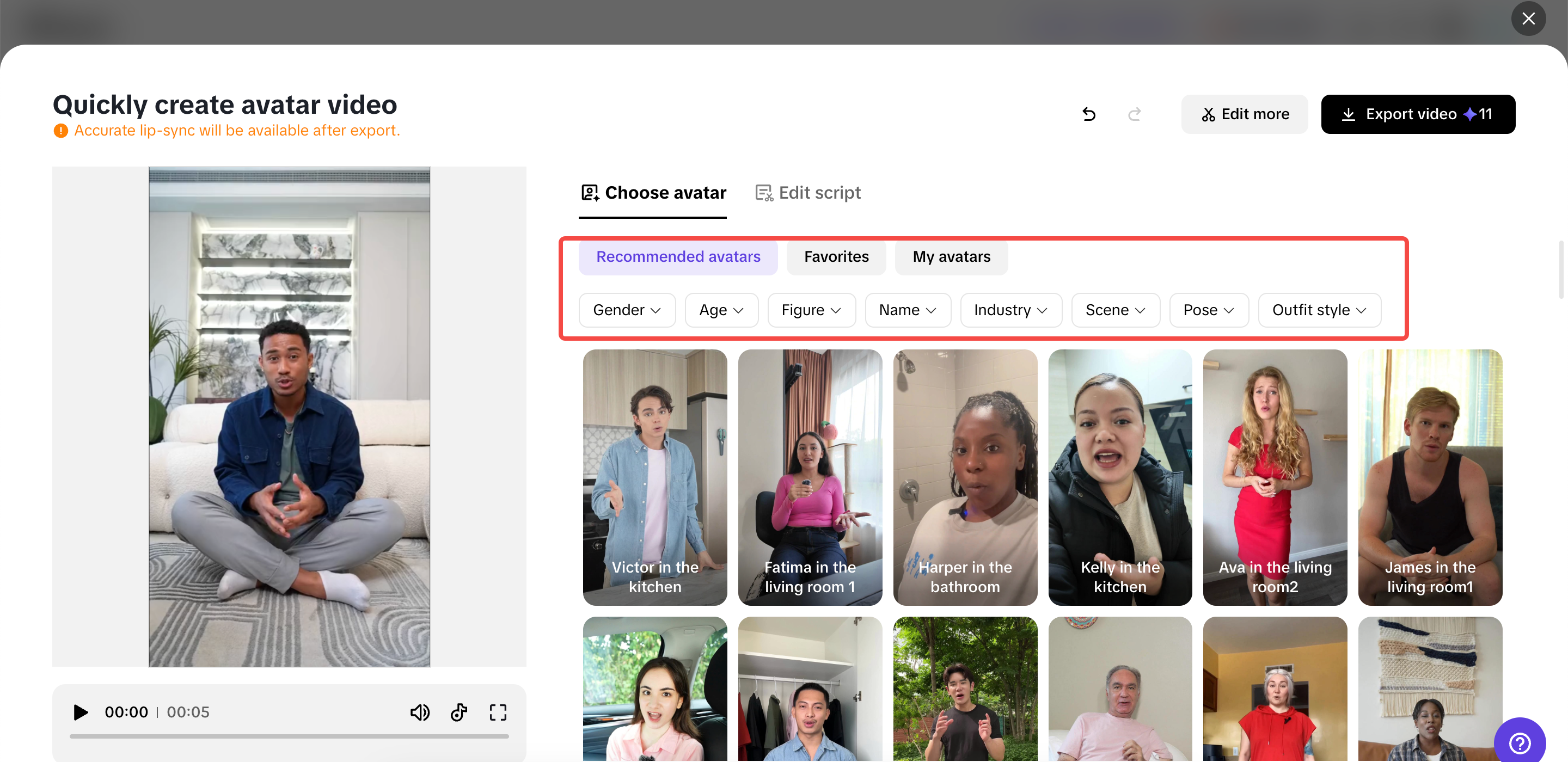 Access the avatar video feature