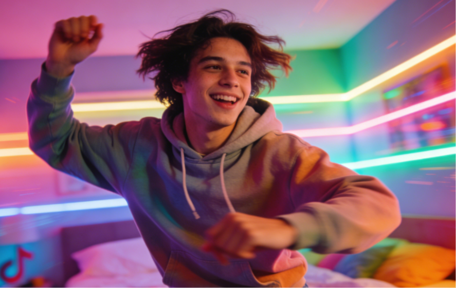 A fun, upbeat TikTok reel of a young person dancing to a catchy pop song