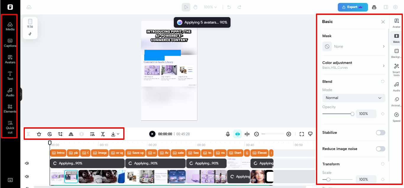 Pippit editing tools