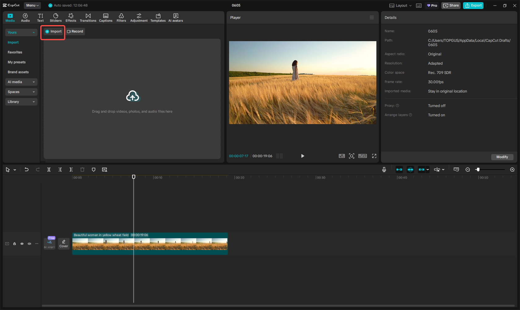 Importing the video into CapCut