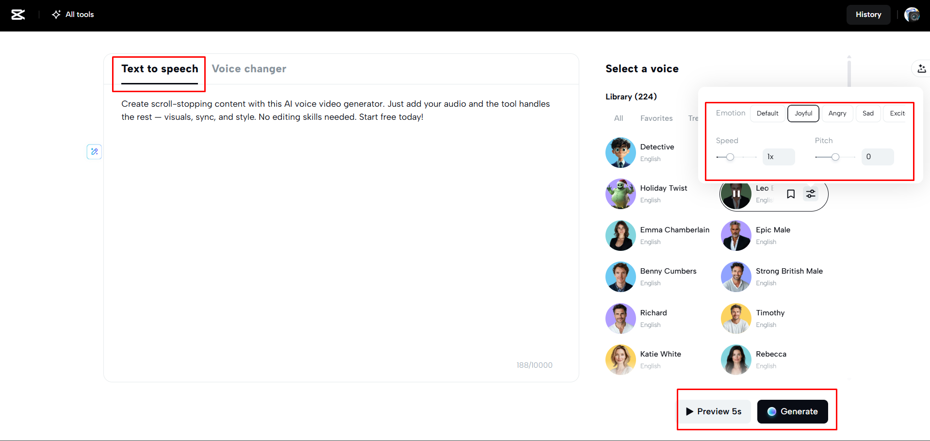 Converting text to speech in CapCut Web