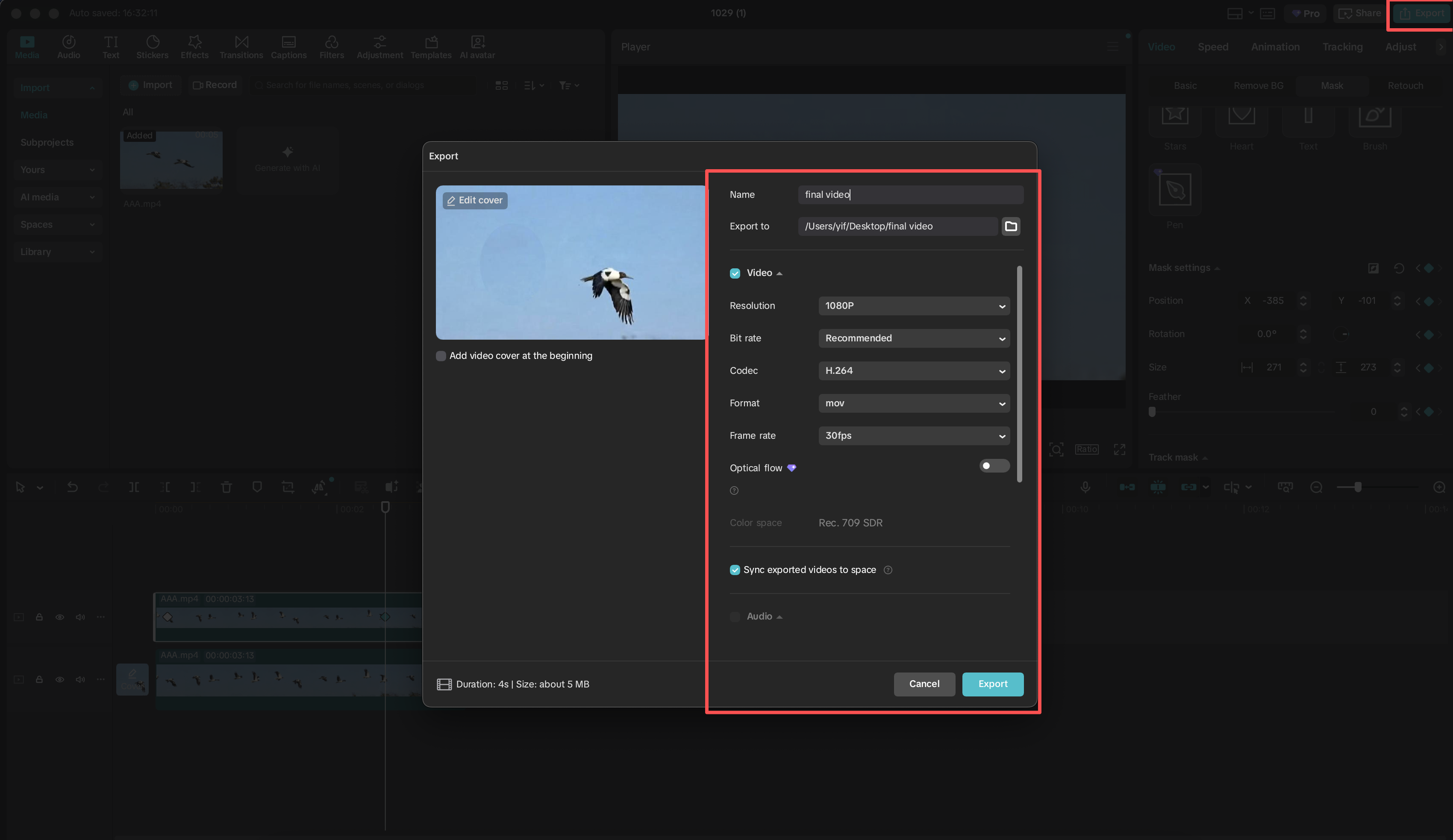 export your video
