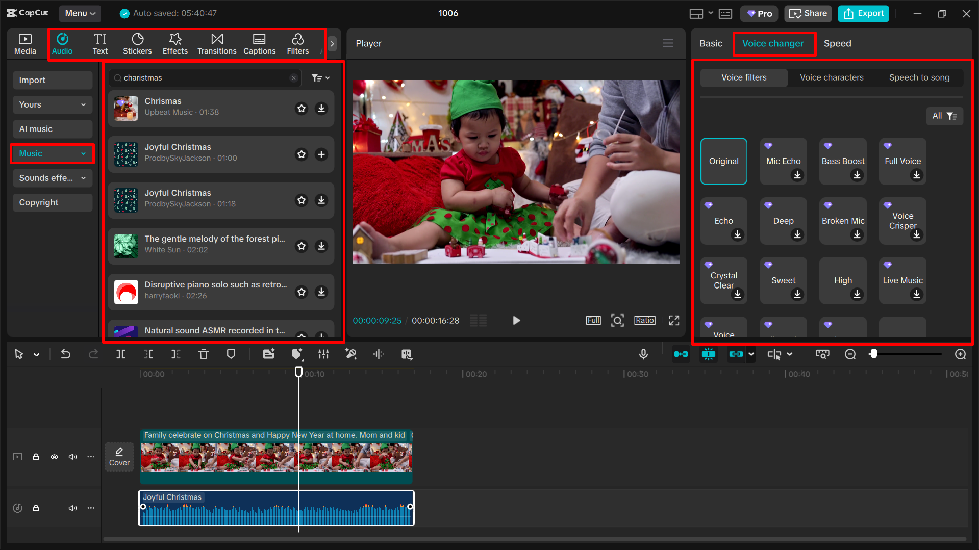 Editing Christmas video in the CapCut desktop video editor
