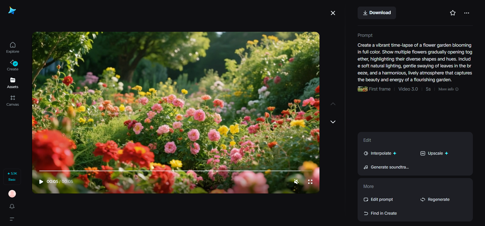 Video hoa nở trong vườn hoa tại Dreamina