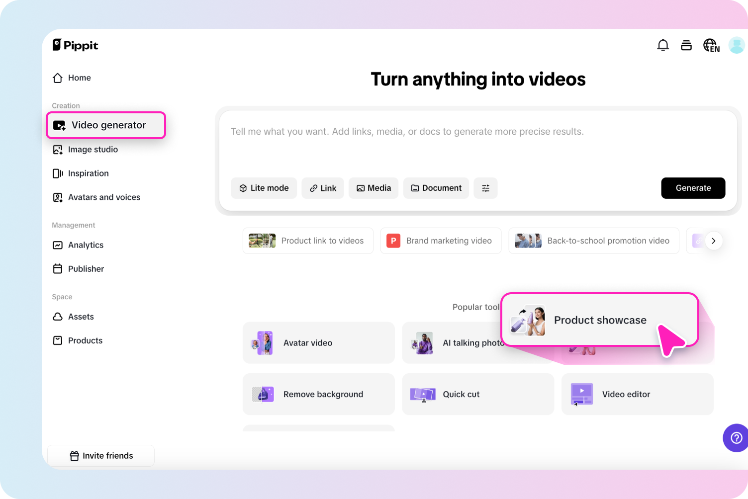 Select the product showcase option