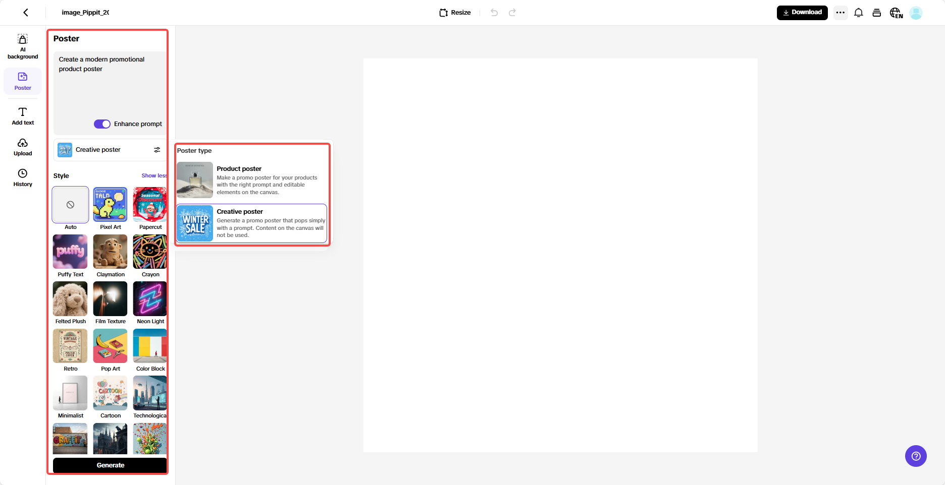 Abra o recurso de pôster