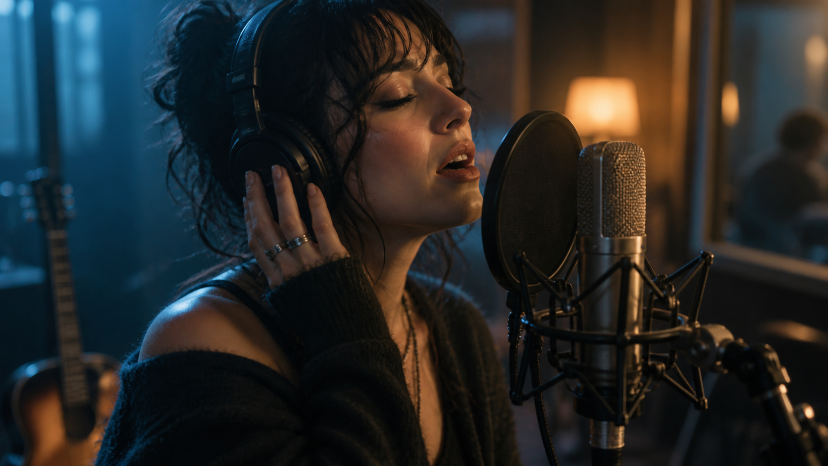 Tere male music prompt image — Microphone confession close-up