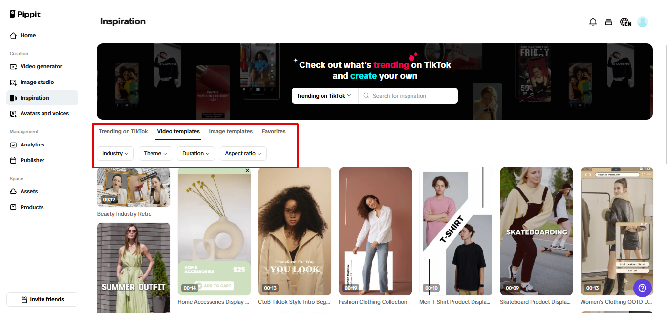 Pippit pre-cleared templates