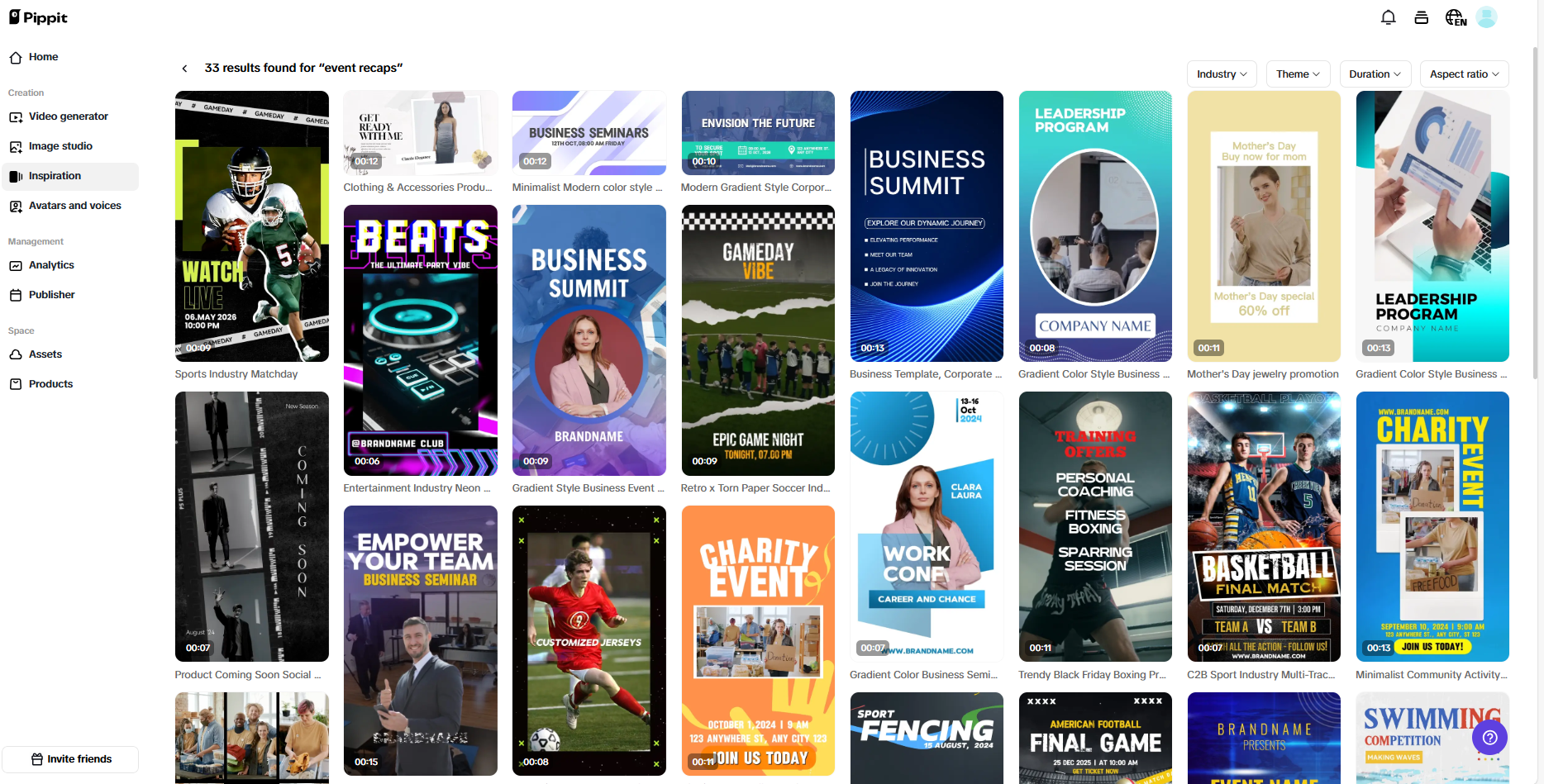 Choose a video template