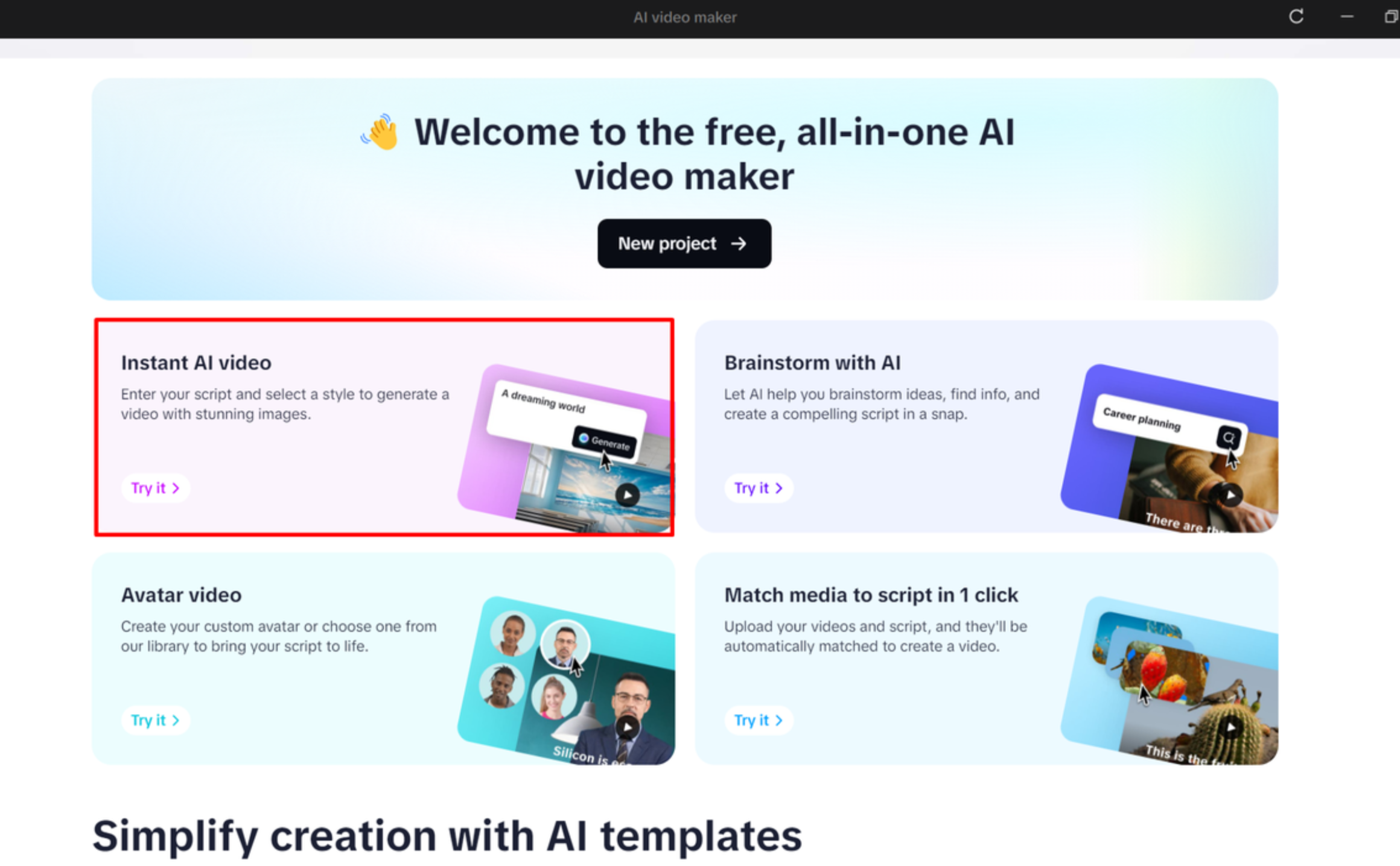 Accessing the AI video maker through the CapCut desktop video editor