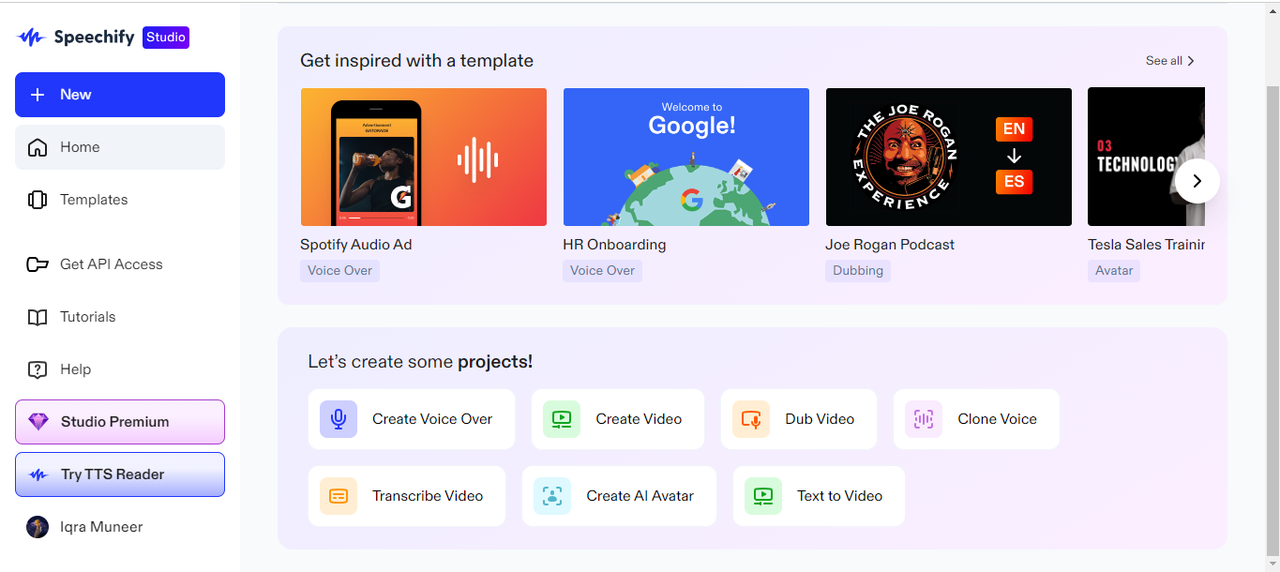 Interface of Speechify - one of the best English accent voice changers