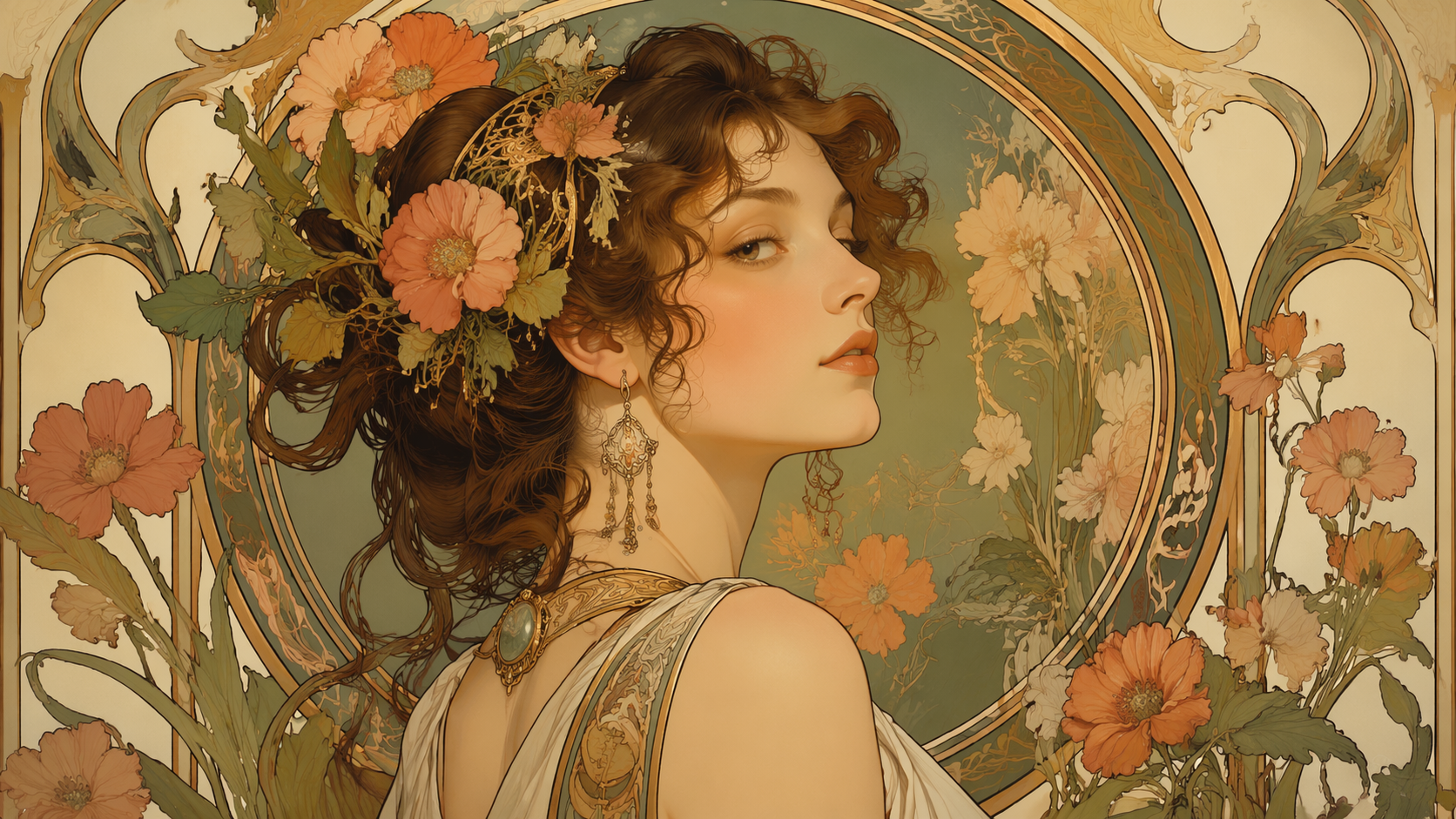 Dreamina Jugendstil Porträt Prompt Beispiel 6: Dekorative Linie Art Face