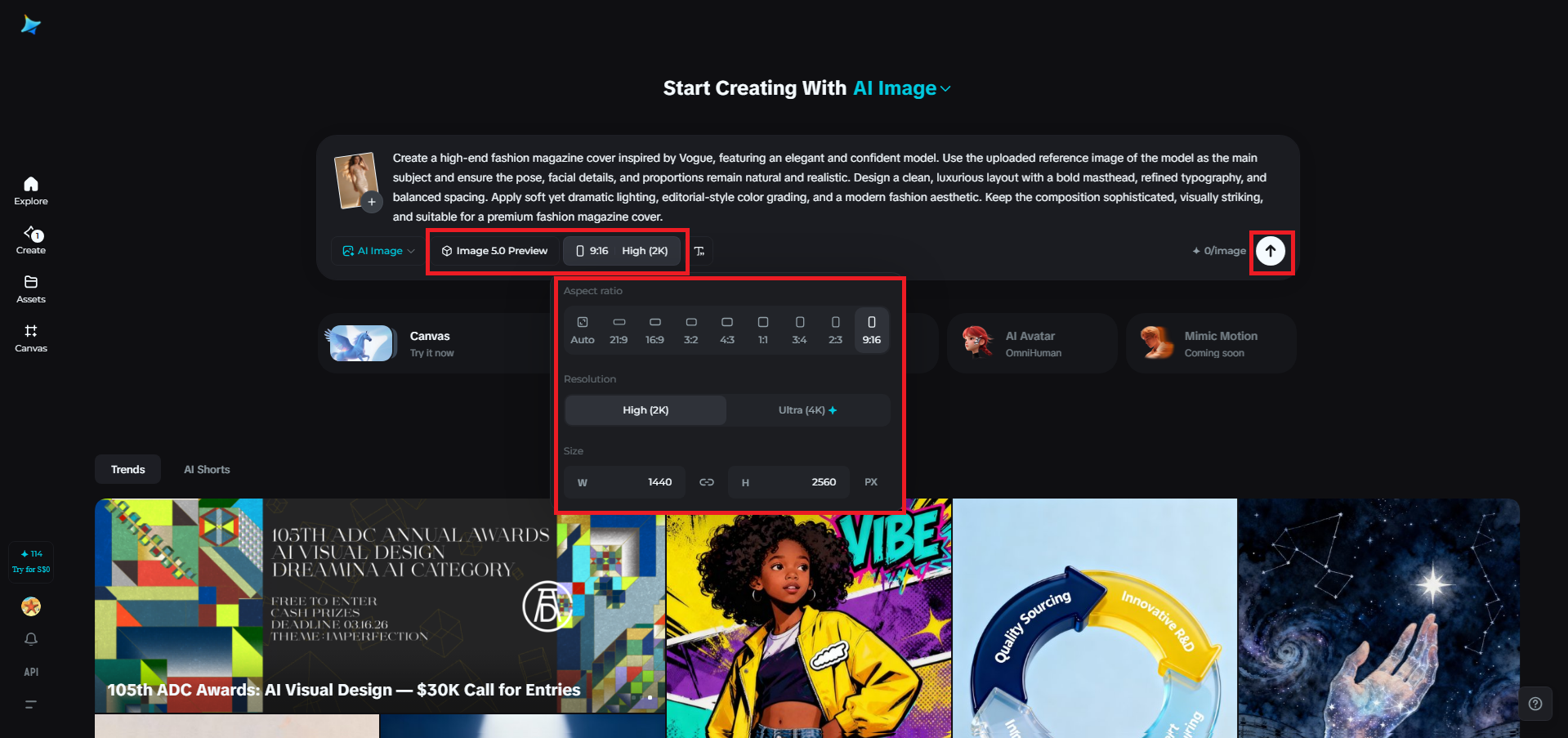 Choose the model and adjust settings