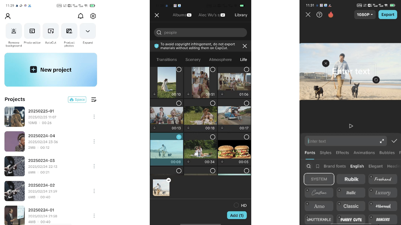 Import video and enter text