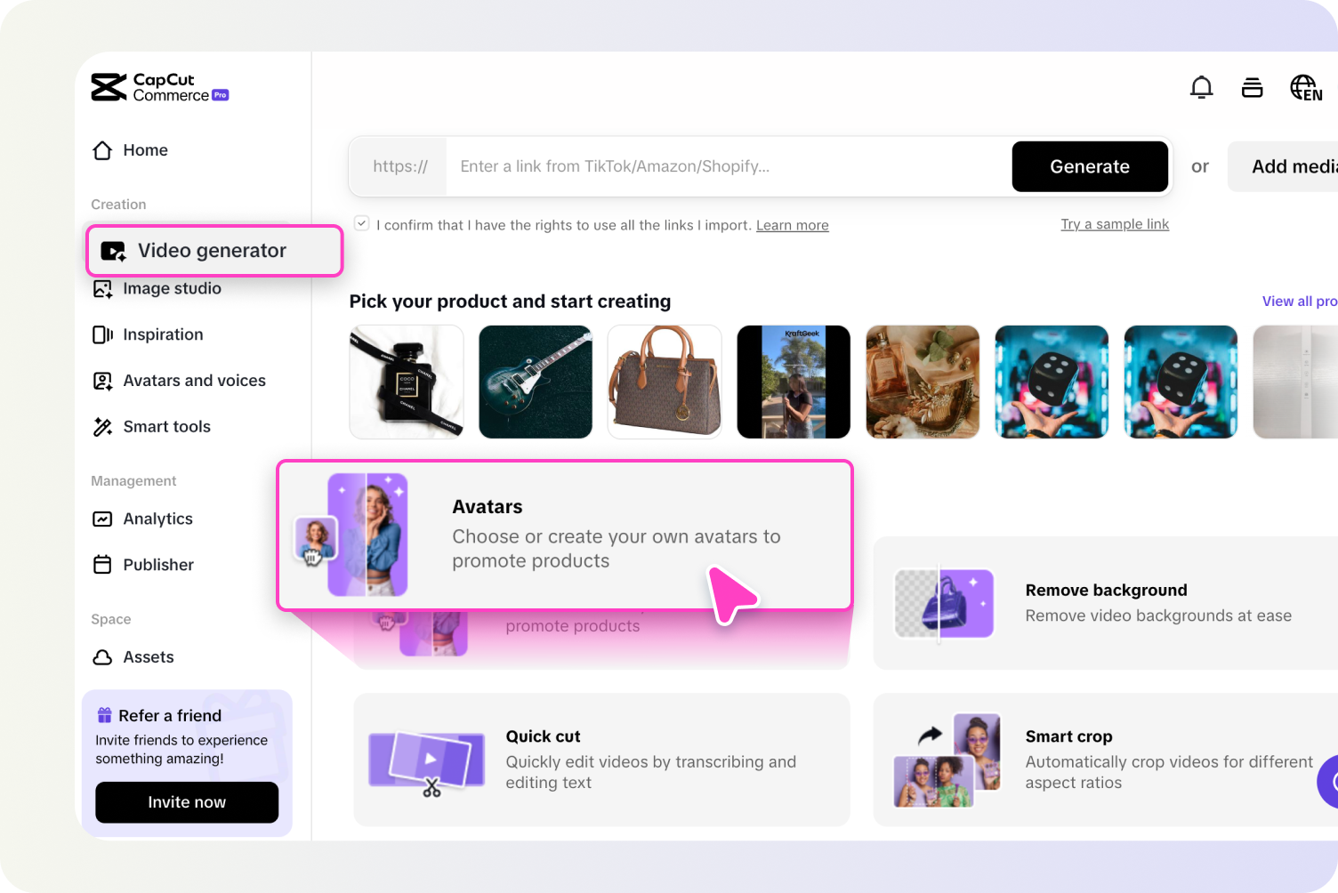 Access the video generator and select avatars