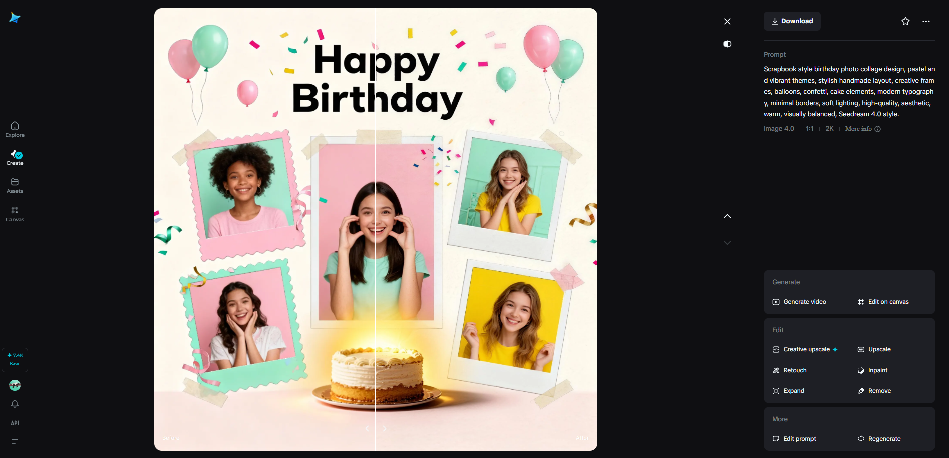 Creative upscale feature in Dreamina