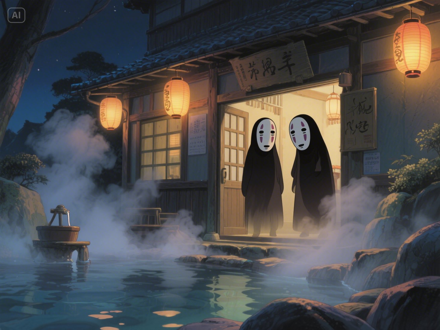 Mystical bath house with ai art generator ghibli