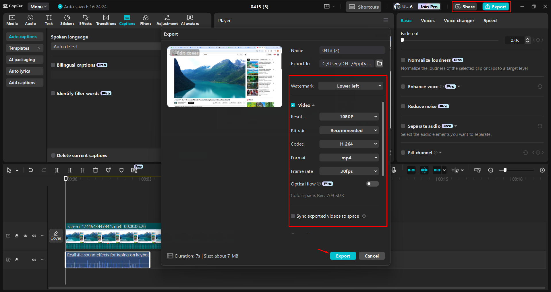 Exporting a video from the CapCut desktop video editor