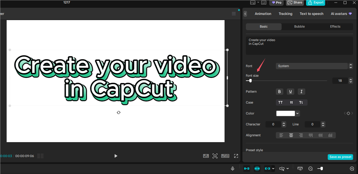 Adjust font size in CapCut