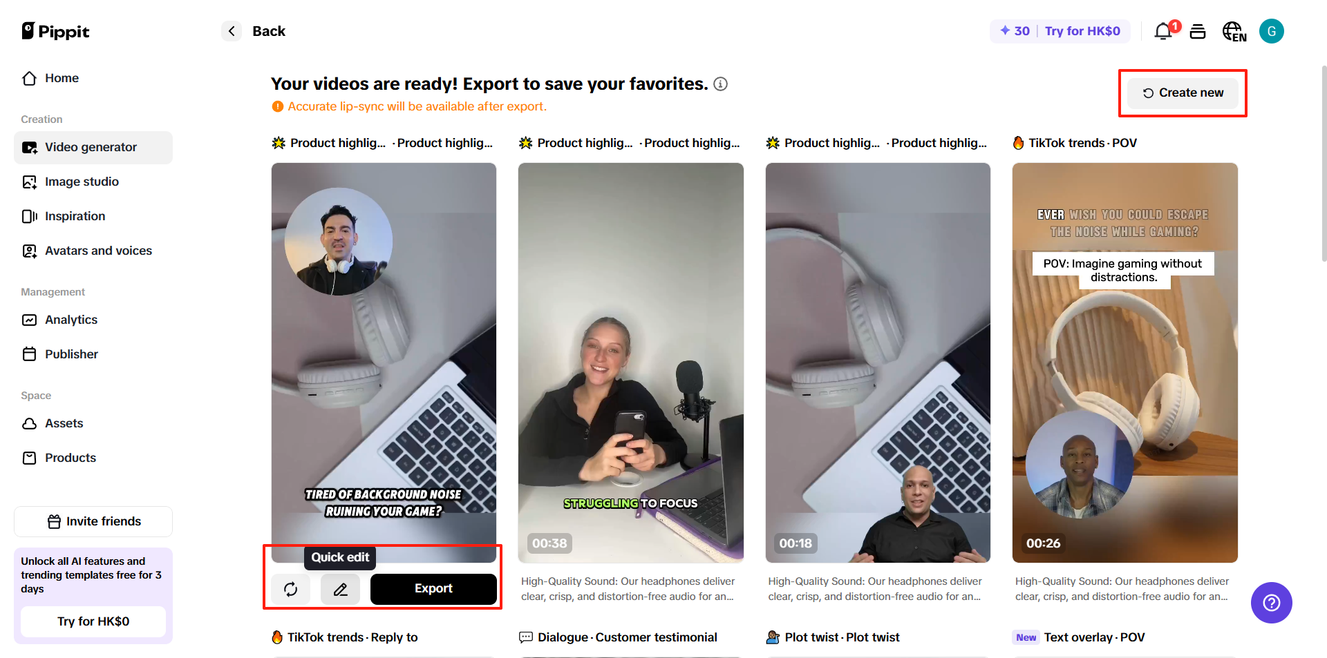 Change, edit, or export your video