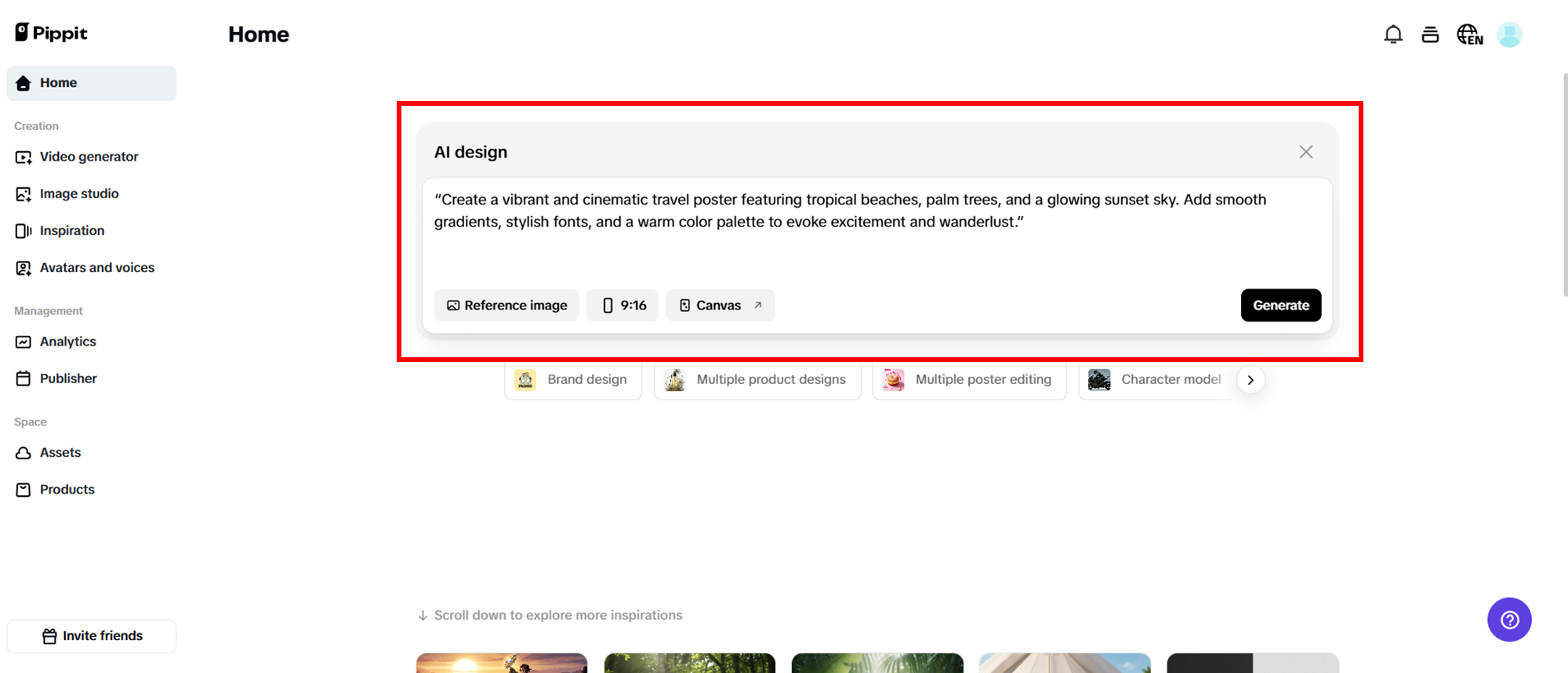 Enter prompts and generate