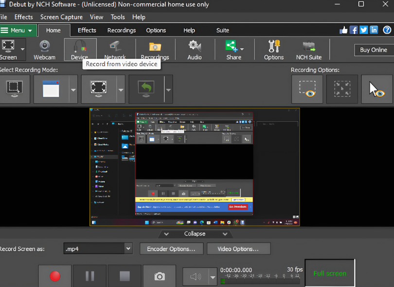 Select Device mode and record