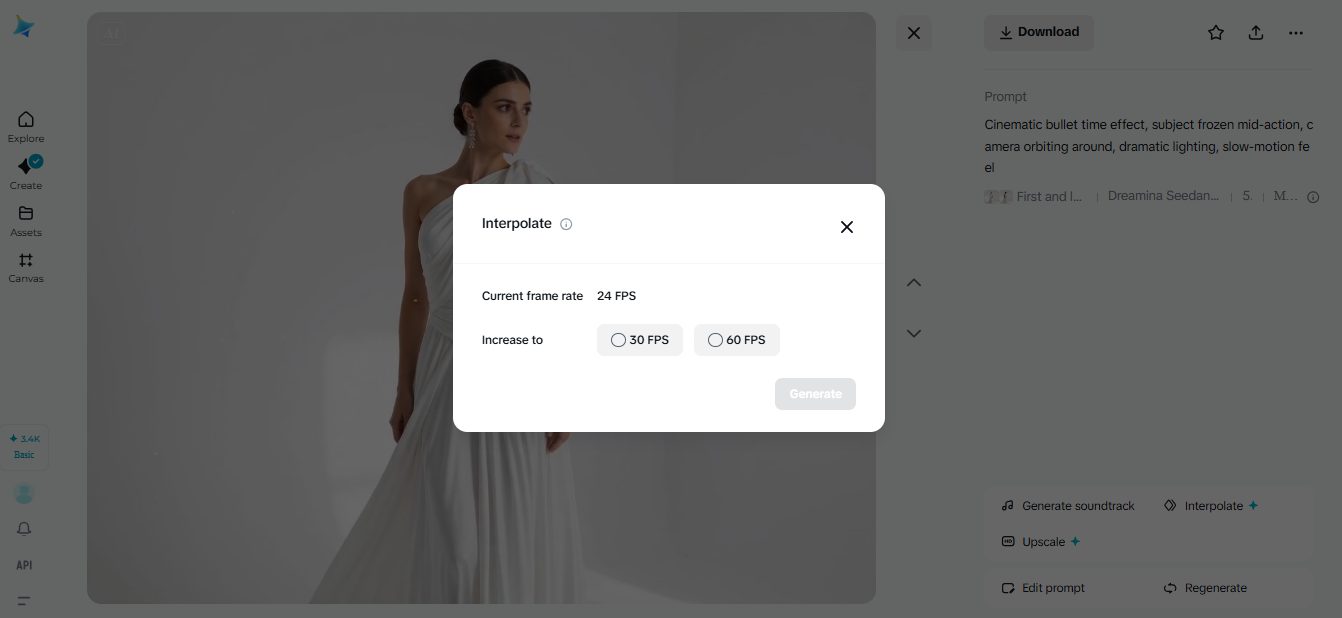 Dreamina's interpolation tool