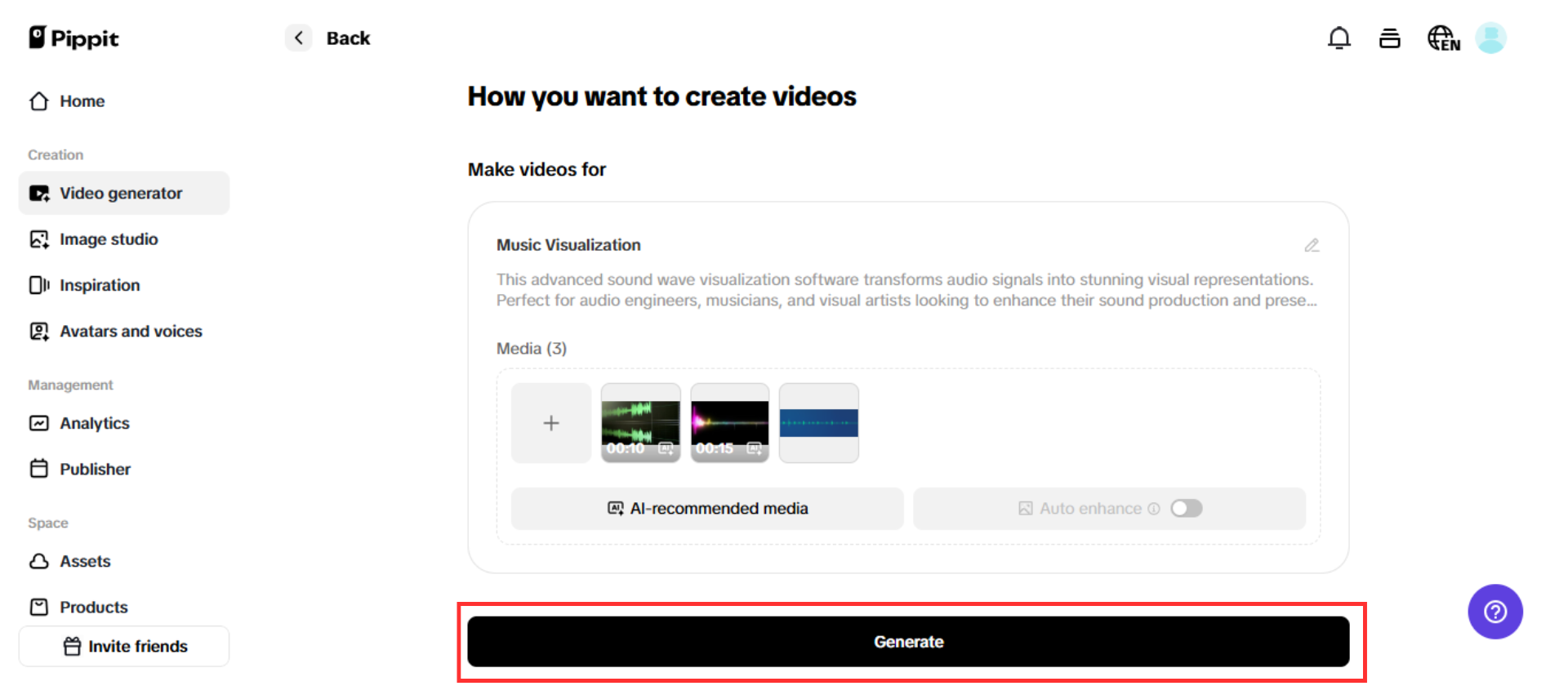Generate audio visualizer