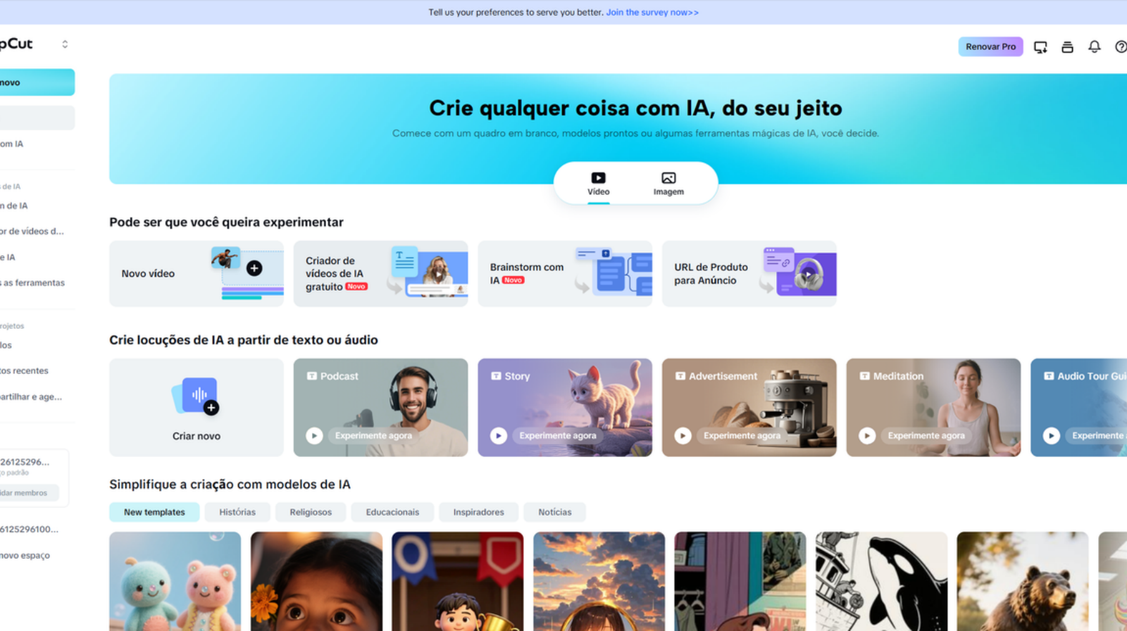 Escolha tipo de vídeo de Carnaval e insira ideia criativa