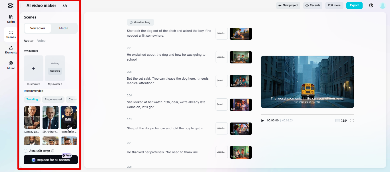 การเพิ่มอวาตาร์ลงในวิดีโอ CapCut Web