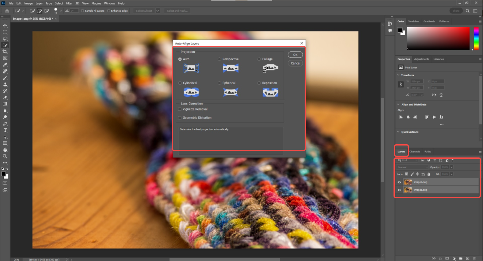 Auto align in Photoshop